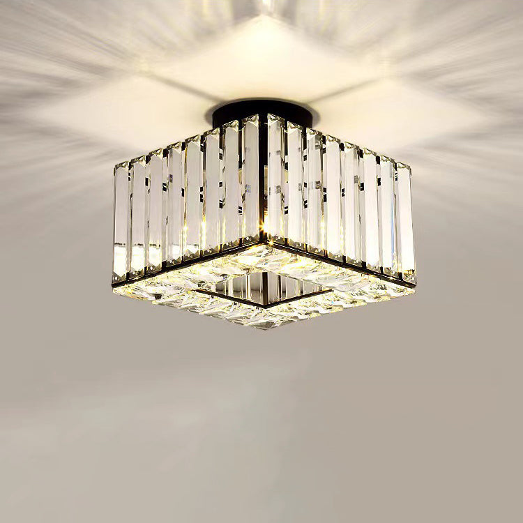 European Luxury Crystal Round Square 1-Light Semi-Flush Mount Ceiling Light