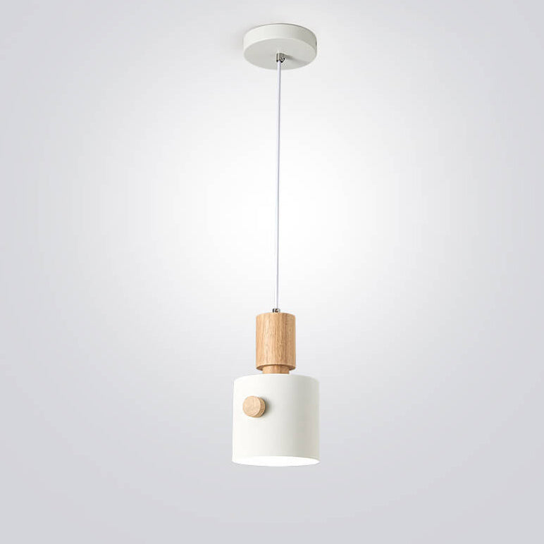 Nordic Cylinder Wooden Handle Macaron 1-Light Pendant Light