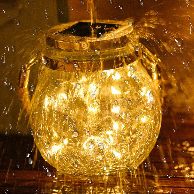 Solar Crackle Round Glass Jar LED Outdoor Garden Dekoratives Licht 