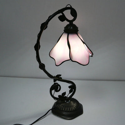 Tiffany Simple Flower Petal Resin Stained Glass 1-Light Table Lamp