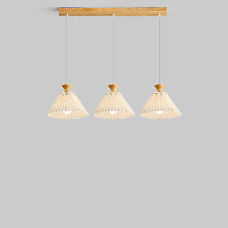Lustre nordique à cône plissé en bois, 1/3 lumières, luminaire d&