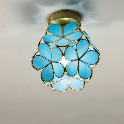 Moderne Art Déco Pétale Bulle Verre Abat-jour Cadre en Laiton Plafonnier Semi-Encastré à 1 Lumière Pour Salon 