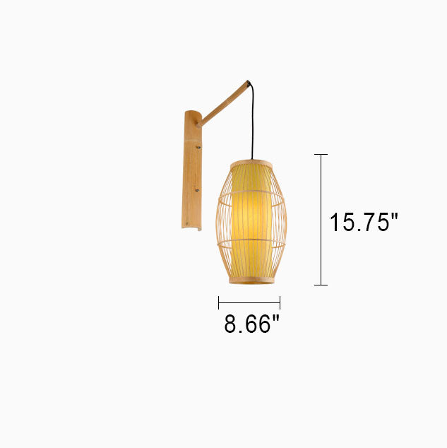 Japanese Creative Bamboo Weaving Oval Lantern 1- Light Wall Sconce Lamp