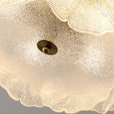 Traditionelle französische Ginkgo-Blatt-Hardware-Glas 5/8 Licht Semi-Flush-Mount-Deckenleuchte für das Wohnzimmer 