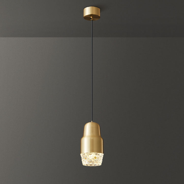 Modern Light Luxury Cylindrical Copper Acrylic LED Pendant Light