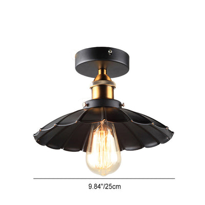 Contemporary Industrial Iron Umbrella Shade 1-Light Semi-Flush Mount Ceiling Light For Living Room