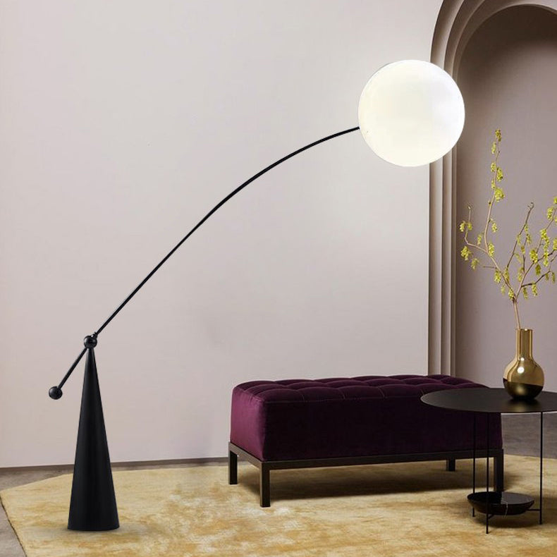 Zeitgenössische kreative konische Basis Angelrute Orb Eisen Glas 1-Licht Stehlampe für Wohnzimmer 
