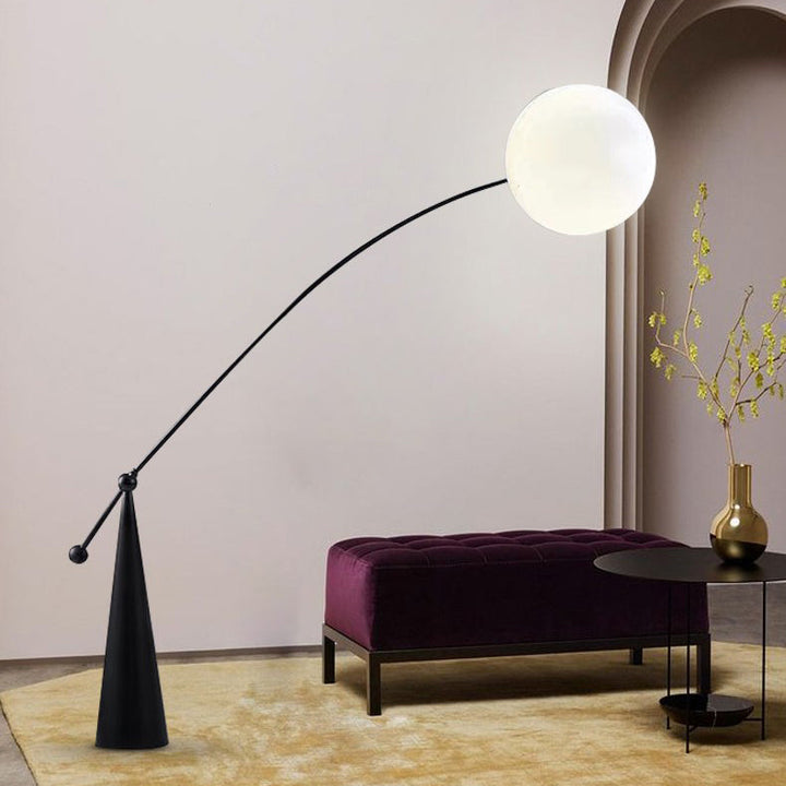 Zeitgenössische kreative konische Basis Angelrute Orb Eisen Glas 1-Licht Stehlampe für Wohnzimmer 