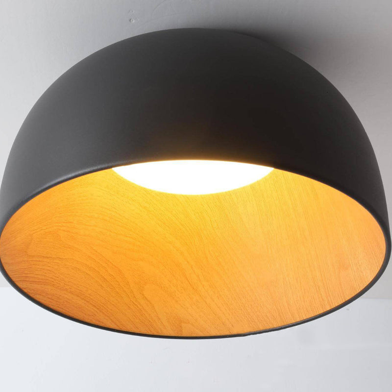 Minimalist Wooden Bowl Iron LED Flush Mount Ceiling Light