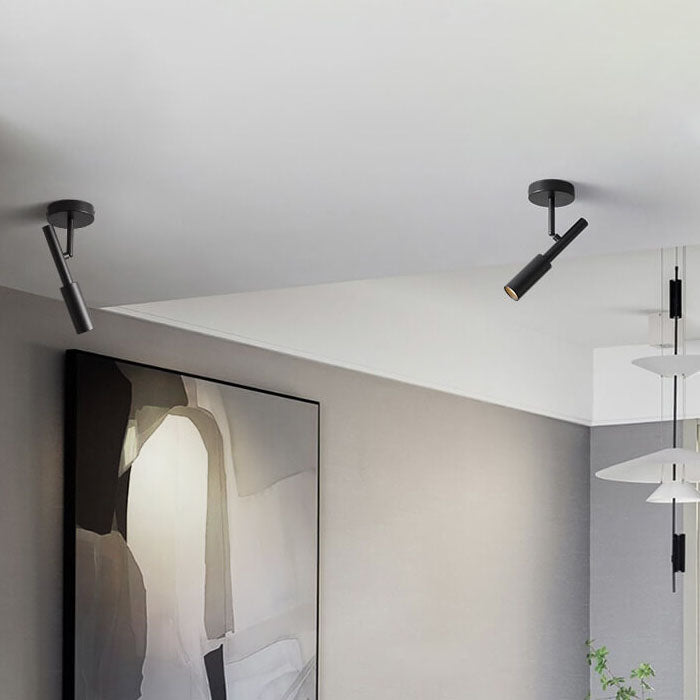 Moderner minimalistischer drehbarer LED-Deckenstrahler aus Eisen und Aluminium zur halbflachen Deckenmontage für das Wohnzimmer 