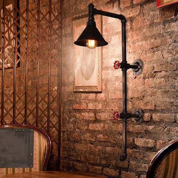 Diseño de grifo de tubería de agua de hierro industrial retro 1-luz aplique de pared 
