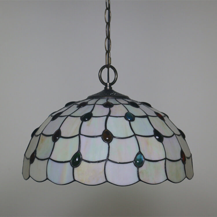 Tiffany European Gemstone Stained Glass Round 1-Light Pendant Light