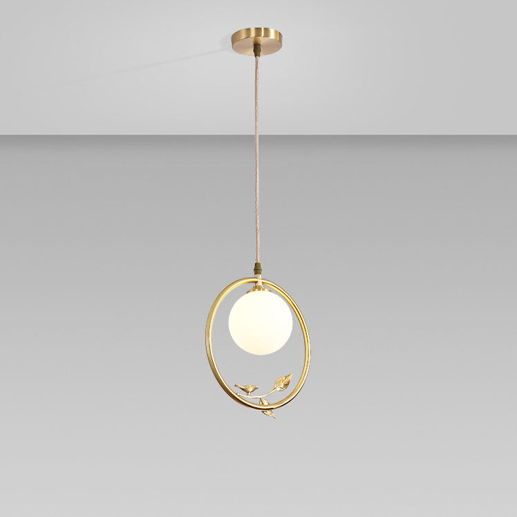 Lámpara colgante contemporánea nórdica de cobre y cristal circular de 1 luz para sala de estar y dormitorio 