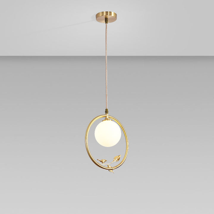 Lámpara colgante contemporánea nórdica de cobre y cristal circular de 1 luz para sala de estar y dormitorio 
