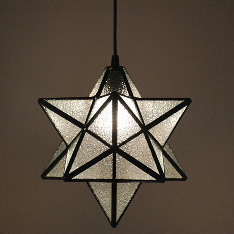 European Tiffany Pentagram Stained Glass 1-Light Pendant Light