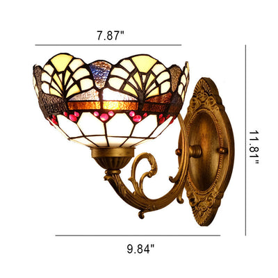 Tiffany Conches Stained Glass Round 1-Light Wall Sconce Lamp