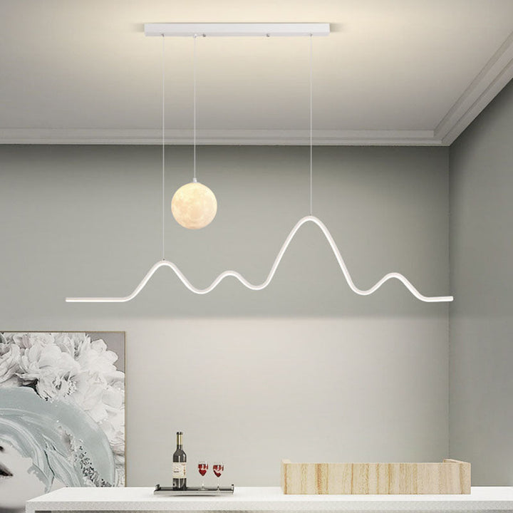 ثريا حديثة Minimalist من شرائط الألمنيوم المموج PLA ثلاثية الأبعاد بظل القمر LED لغرفة الطعام 