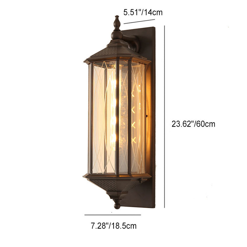 Outdoor Vintage Chinese Transparent Cage 1-Light Waterproof Wall Sconce Lamp