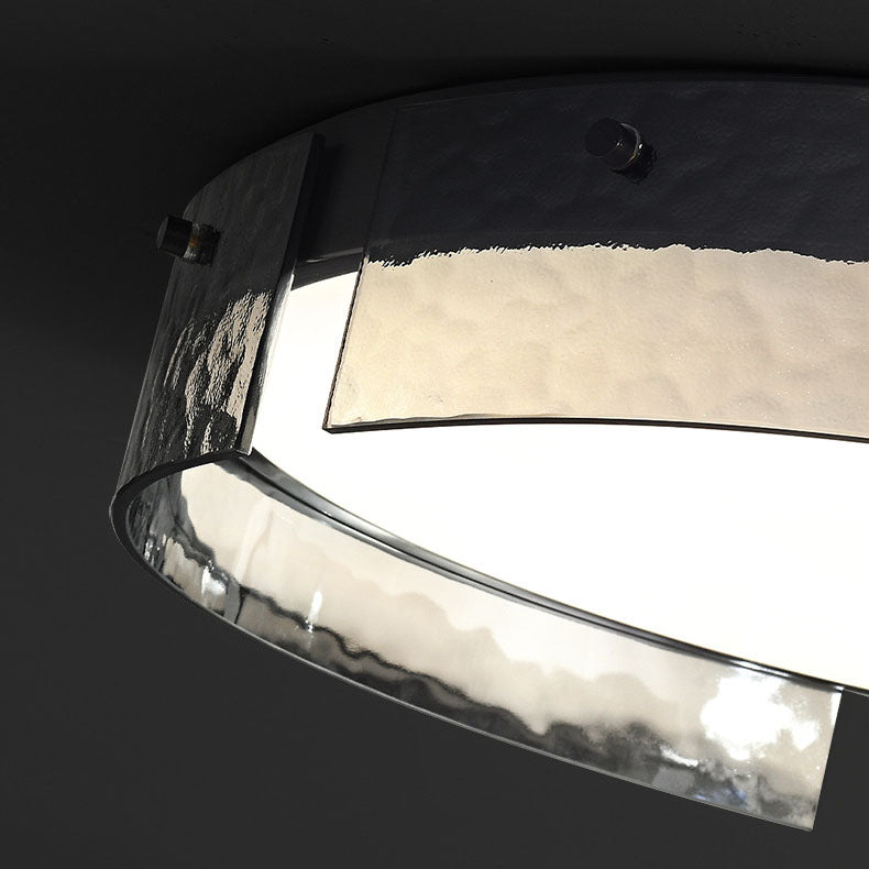 Modern Minimalist Black Round Drum Glass Aluminum Acrylic LED Flush Mount Ceiling Light For Living Room &amp; Bedroom