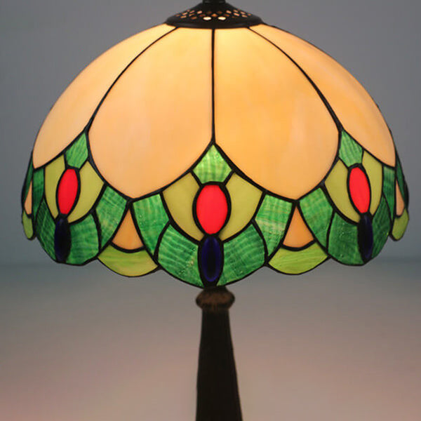 Tiffany Europäischer Vintage Edelstein Buntglas 1-Licht Tischlampe 