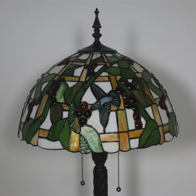 European Tiffany Fruit Bird Stained Glass Dome 2-Light Standing Floor Lamp