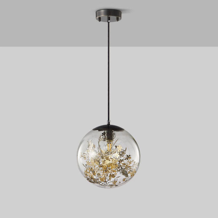 Modern Luxury Round Globe All Brass Glass 1-Light Pendant Light For Bedroom