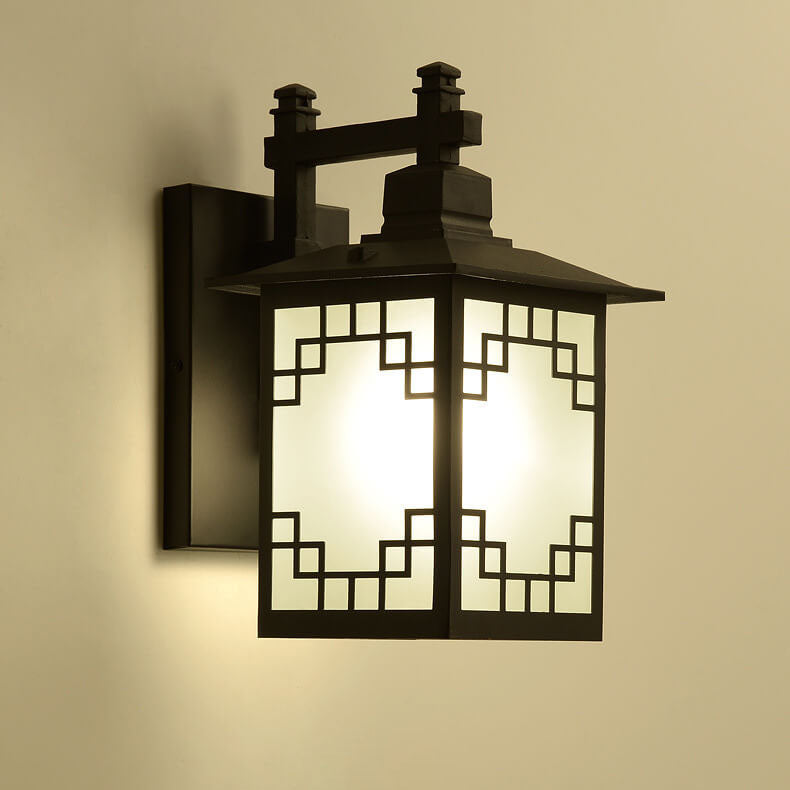 Applique murale traditionnelle chinoise rectangulaire en tôle galvanisée en alliage de zinc à 1 lumière pour patio extérieur 