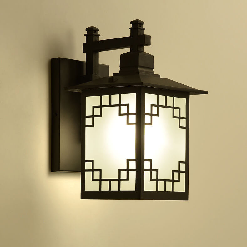 Traditional Chinese Rectangle Galvanized Sheet Zinc Alloy 1-Light Wall Sconce Lamp For Outdoor Patio