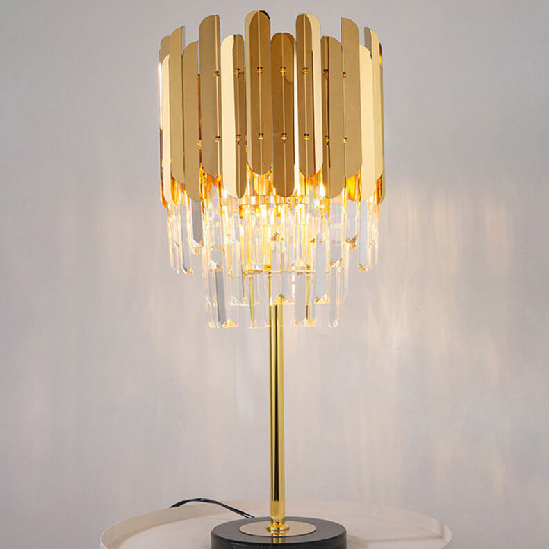 European Gold Stainless Steel Crystal 1-Light Table Lamp