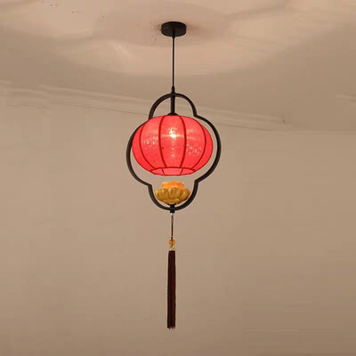 Modern Chinese Lantern Fabric Iron Zen 1-Light Pendant Light