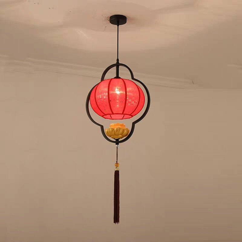 Modern Chinese Lantern Fabric Iron Zen 1-Light Pendant Light