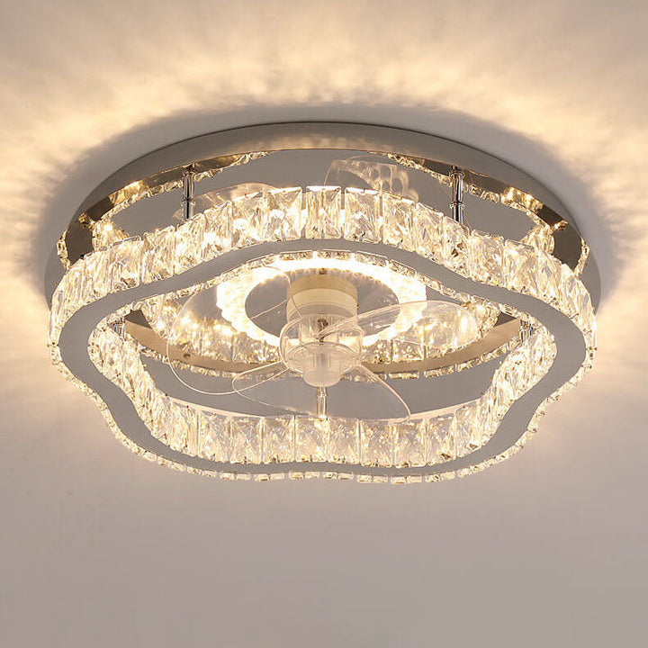 Moderne Luxus-Kristall-Edelstahl-LED-Unterputz-Deckenventilator-Leuchte