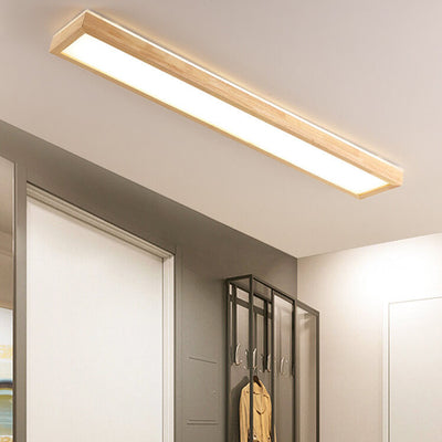 Japanese Minimalist Log Rectangular Walnut LED Flush Mount Ceiling Light