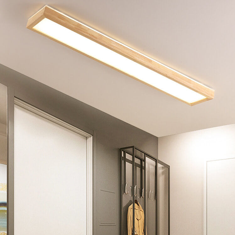 Japanese Minimalist Log Rectangular Walnut LED Flush Mount Ceiling Light
