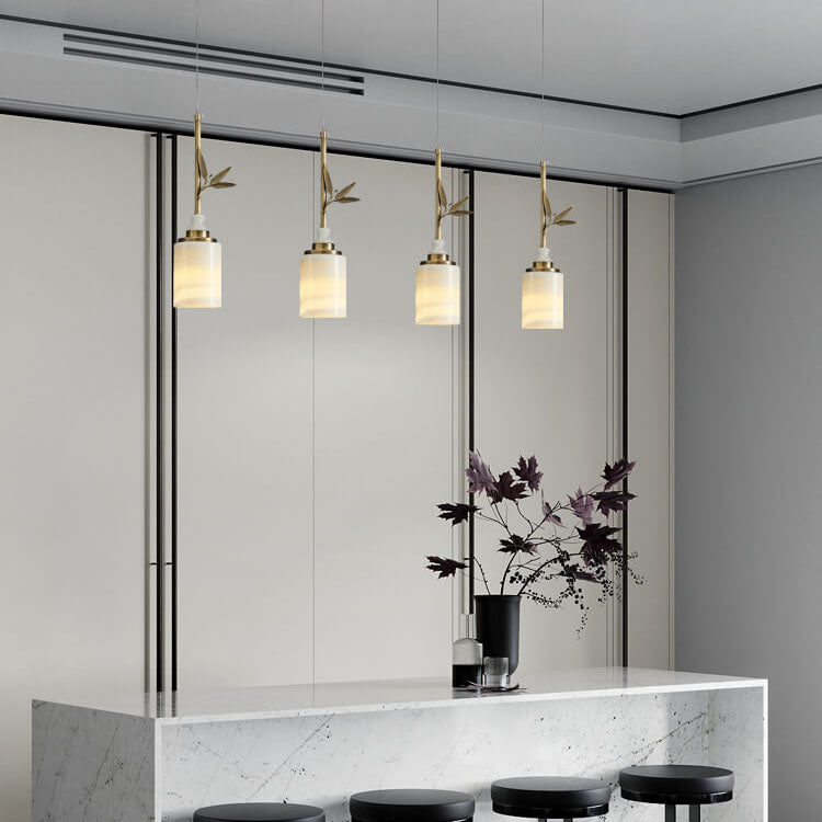 Modern Chinese Marble Column Brass 1-Light Pendant Light