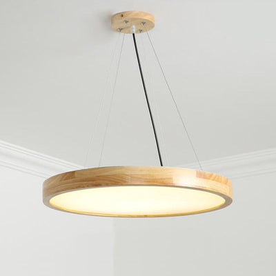 Japanese Simple Log Round Flat LED Pendant Light