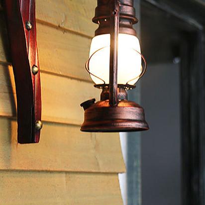 Retro Bamboo Weaving Handle 1-Light Antique Glass Kerosene Wall Lamp