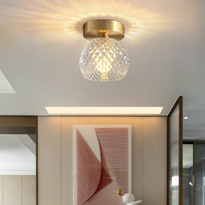Moderne minimalistische Ananas Vollkupfer Kristallglas 1-Licht Semi-Flush Mount Deckenleuchte 