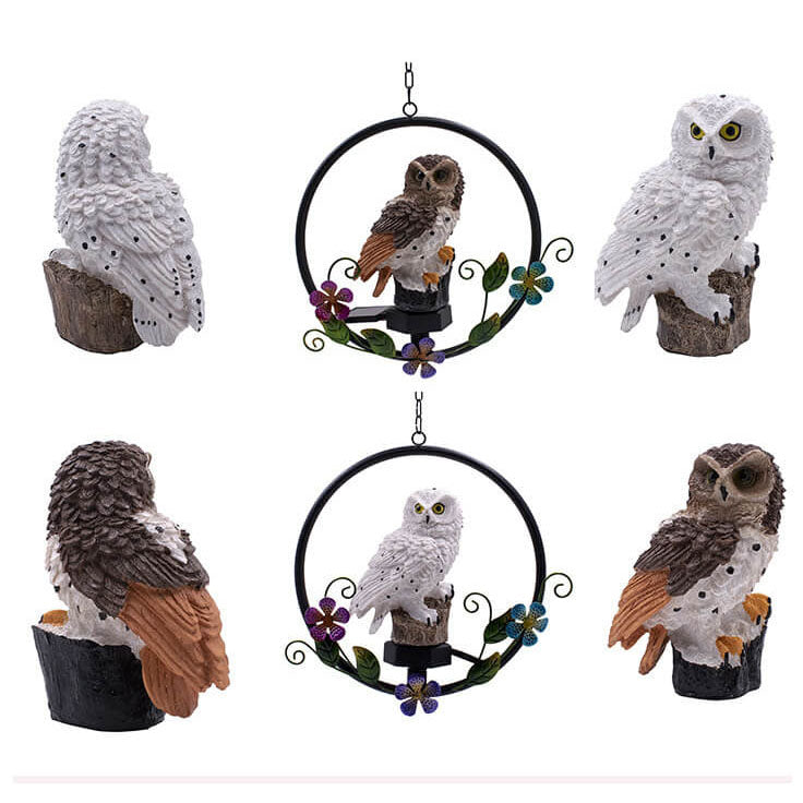Lumière suspendue LED décorative de patio extérieur solaire en résine hibou créatif rétro européen 