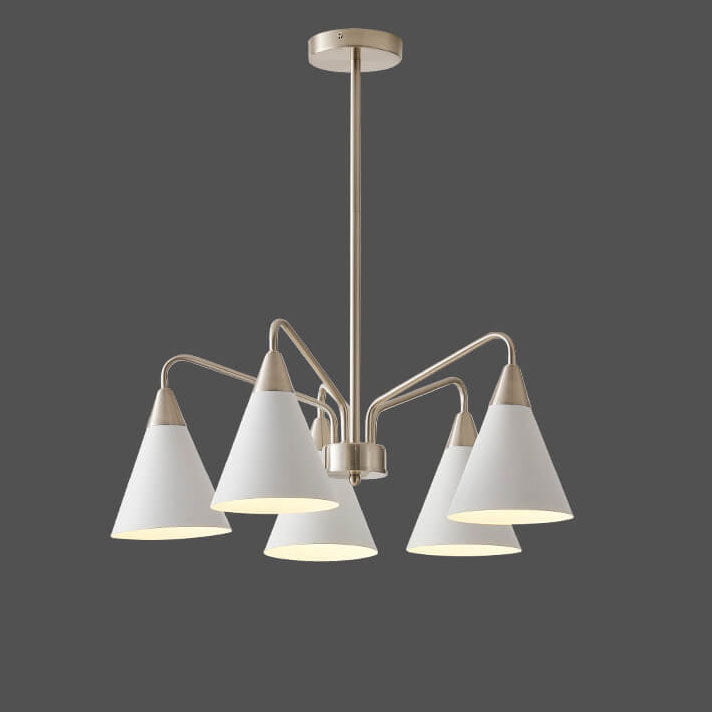 Modern Minimalist Cone Shade Sand Nickel Branch Iron 3/5 Light Chandelier for Living Room