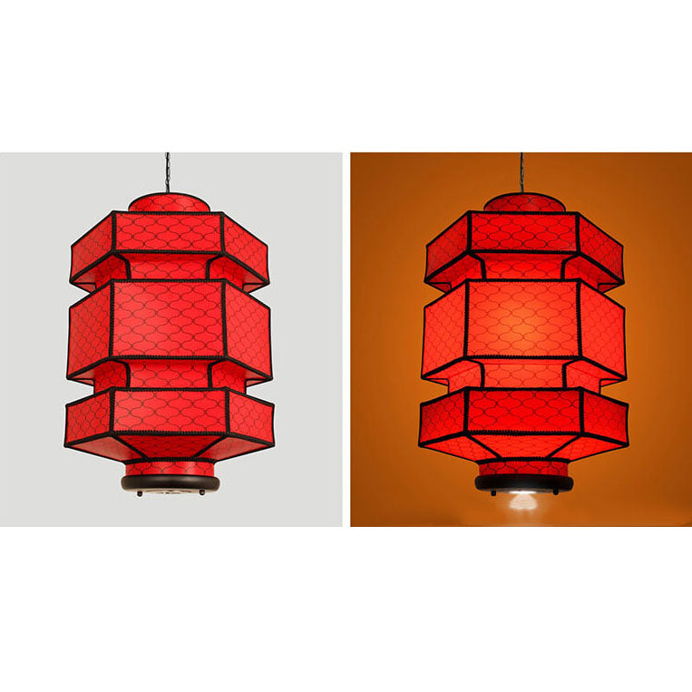 Chinesische Retro Hexagonale Faux Schaffell Eisen 1-Licht Pendelleuchte 