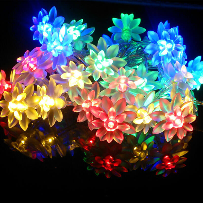 Solar Lotus String Lights Patio Outdoor Decorative Multicolor String Lights