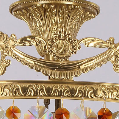 European Light Luxury Round All Brass Glass 4/5-Light Flush Mount Lighting