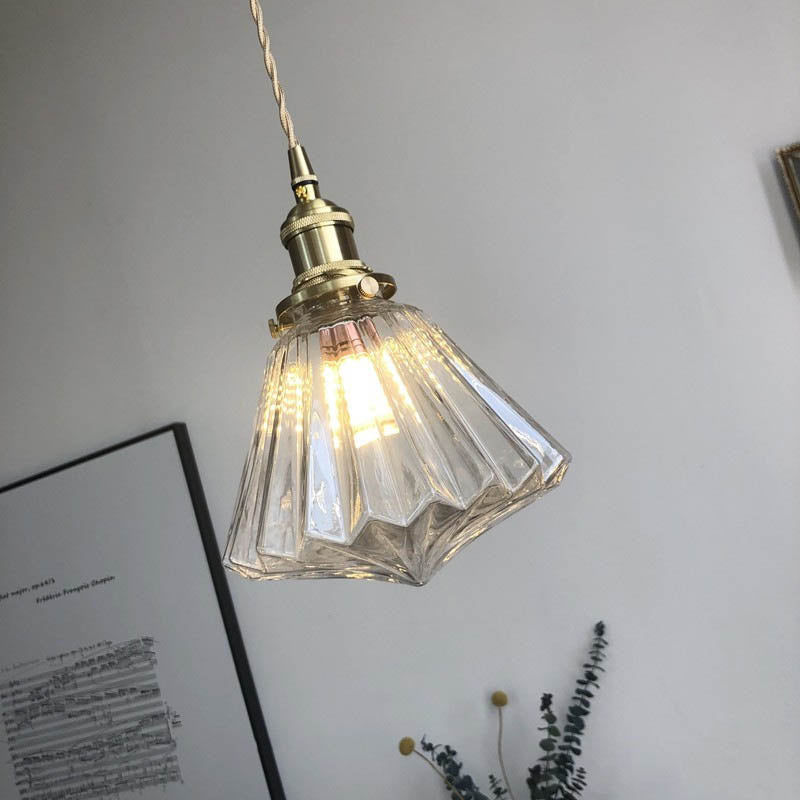 Modern Art Deco Brass Glass Diamond Shape 1-Light Pendant Light for Living Room