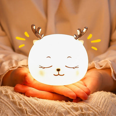 Lampe de Table Veilleuse à LED Rechargeable en Silicone Dessin Animé Cerf Mignon à Sept Couleurs 