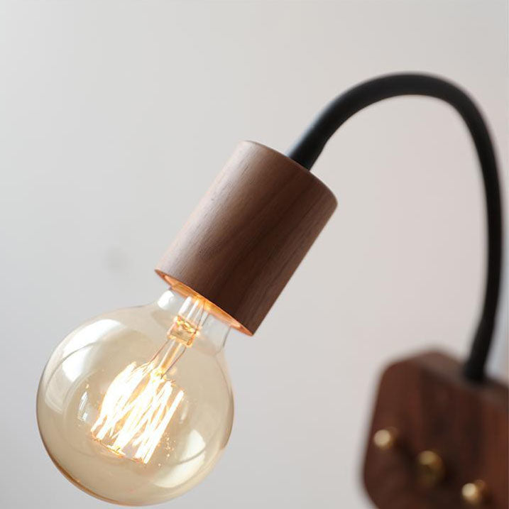 Contemporary Industrial Walnut Oak Wood Hose Adjustable 1-Light Wall Sconce Lamp For Living Room &amp; Bedroom