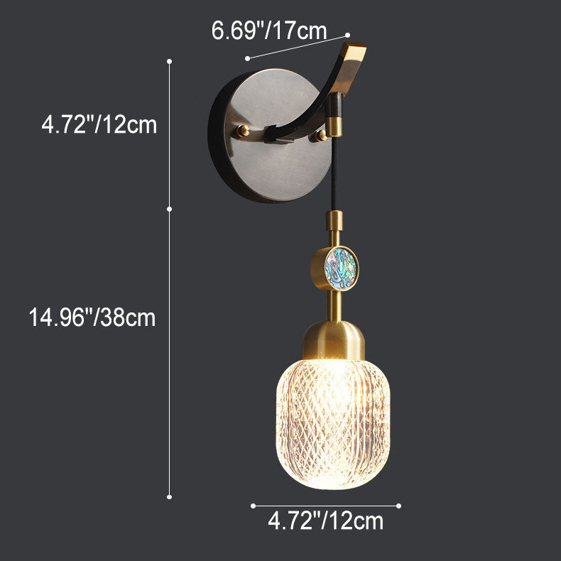 Modern Chinese Oval Jar Glass Brass 1-Light Wall Sconce Lamp