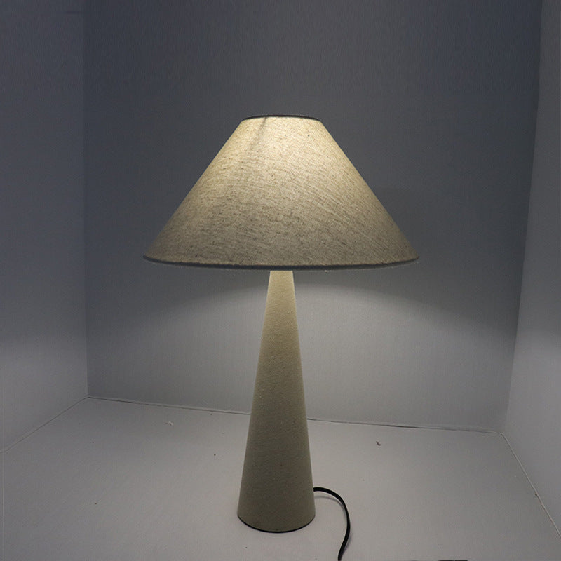 European Simple Linen Fabric Cone Column Base 1-Light Table Lamp