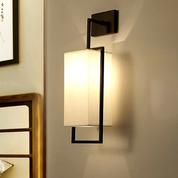 Simple Chinese Square Fabric Iron Frame 1-Light Wall Sconce Lamp