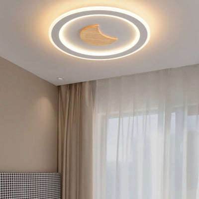 Modern Simple Solid Wood Pattern LED Flush Mount Light